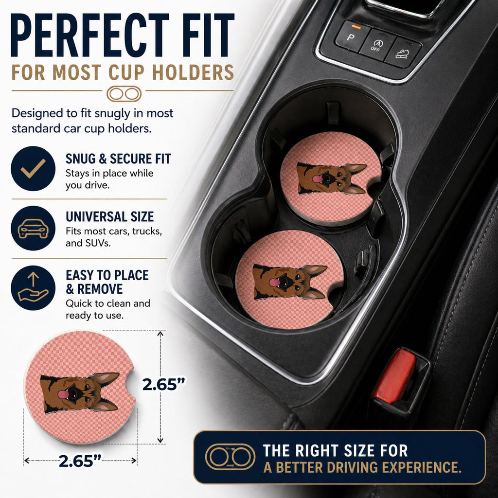 Checkerboard Pink German Shepherd Set of 2 Cup Holder Car Coasters Absorbent Round Sandstone Coasters Gifts for Men or Women, 2.5, Multicolor