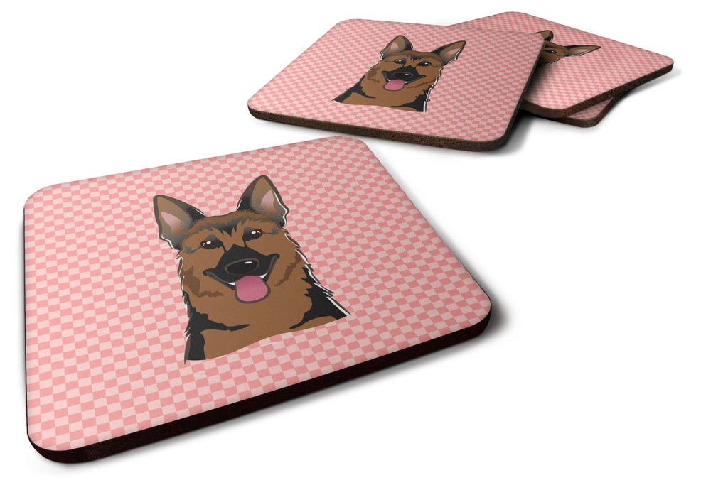 Checkerboard Pink German Shepherd Foam Coasters Set of 4 Cup Coasters for Indoor Outdoor, Tabletop Protection, Anti Slip, Mouse pad Material