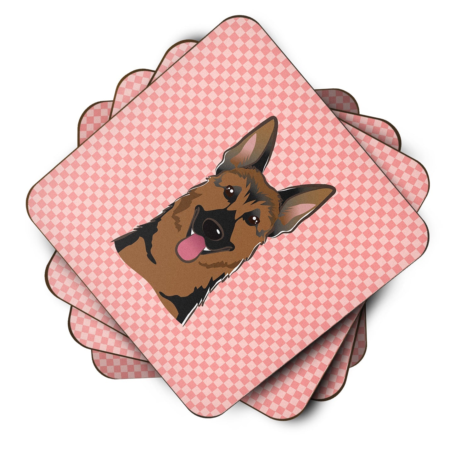 Checkerboard Pink German Shepherd Foam Coasters Set of 4 Cup Coasters for Indoor Outdoor, Tabletop Protection, Anti Slip, Mouse pad Material