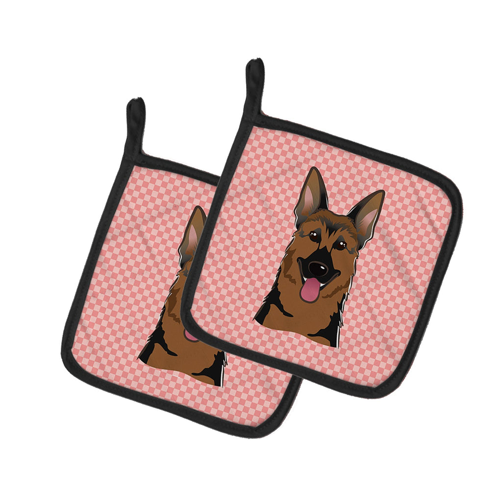 Checkerboard Pink German Shepherd Pot Holder Set of 2 Heat Resistant Quilted Hot Pads 7.5 x 7.5 Inch, Insulated Kitchen Trivets for Cooking & Baking