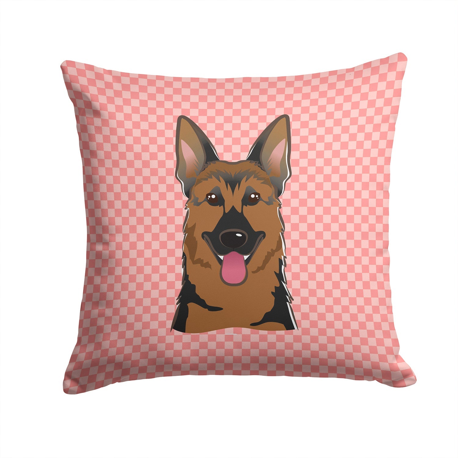 Checkerboard Pink German Shepherd Decorative Throw Pillow 14x14 Indoor Outdoor Accent Cushion, Fabric Cover with Insert for Sofa, Bed, Porch & Living Room