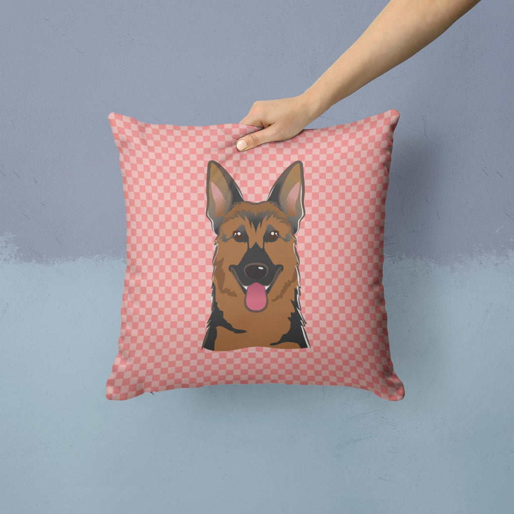 Checkerboard Pink German Shepherd Decorative Throw Pillow 14x14 Indoor Outdoor Accent Cushion, Fabric Cover with Insert for Sofa, Bed, Porch & Living Room