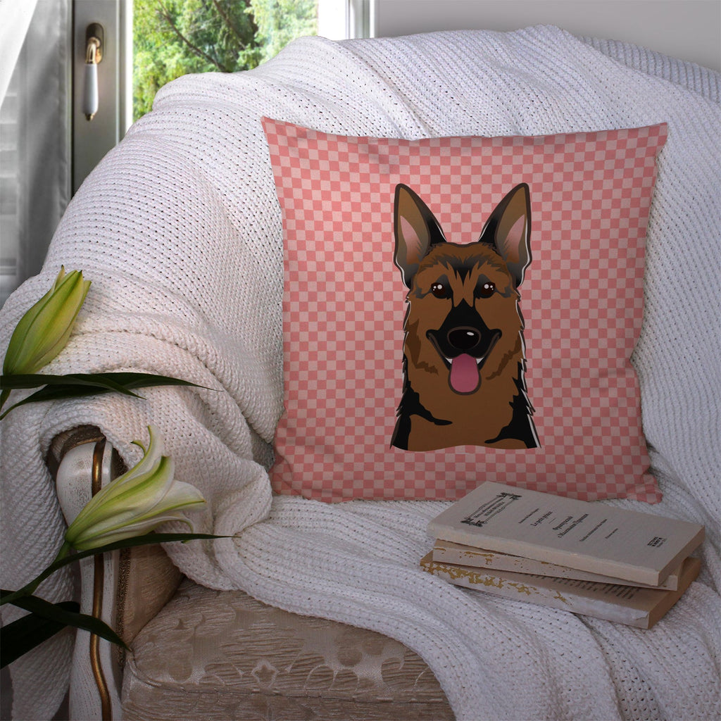 Checkerboard Pink German Shepherd Decorative Throw Pillow 14x14 Indoor Outdoor Accent Cushion, Fabric Cover with Insert for Sofa, Bed, Porch & Living Room