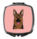Checkerboard Pink German Shepherd Compact Mirror Decorative Travel Makeup Mirror for Women Girls Gifts Pocket Makeup Mirror Folding Handheld