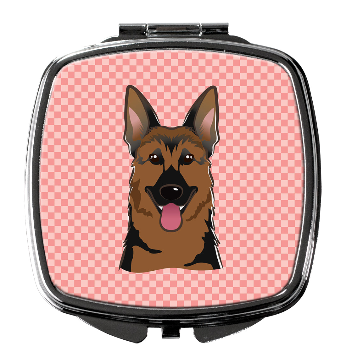 Checkerboard Pink German Shepherd Compact Mirror Decorative Travel Makeup Mirror for Women Girls Gifts Pocket Makeup Mirror Folding Handheld