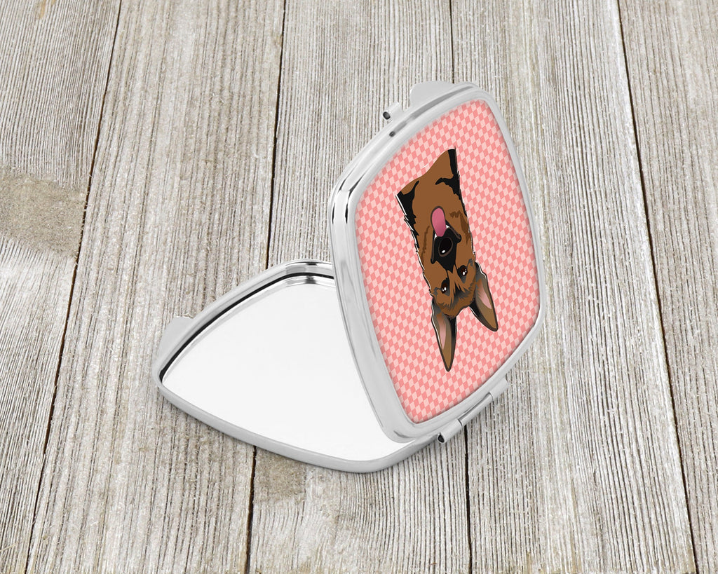 Checkerboard Pink German Shepherd Compact Mirror Decorative Travel Makeup Mirror for Women Girls Gifts Pocket Makeup Mirror Folding Handheld