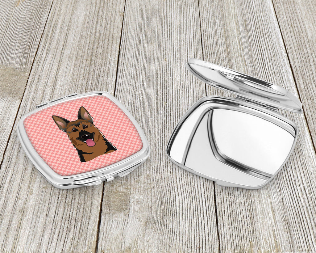 Checkerboard Pink German Shepherd Compact Mirror Decorative Travel Makeup Mirror for Women Girls Gifts Pocket Makeup Mirror Folding Handheld