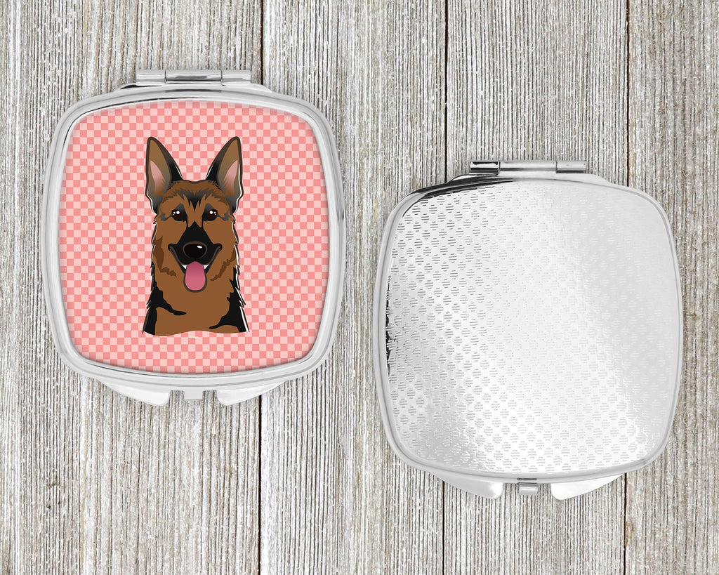 Checkerboard Pink German Shepherd Compact Mirror Decorative Travel Makeup Mirror for Women Girls Gifts Pocket Makeup Mirror Folding Handheld