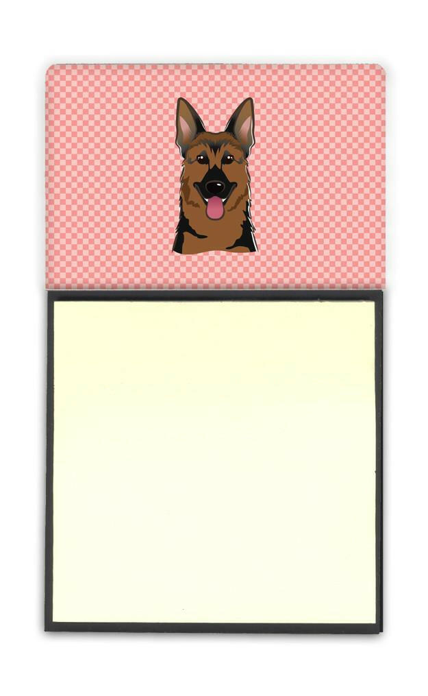 Checkerboard Pink German Shepherd Watercolor Sticky Note Holder Refillable Dispenser Desk Accessory 3x3 Pad Gift