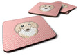 Checkerboard Pink Longhair Creme Dachshund Foam Coasters Set of 4 Cup Coasters for Indoor Outdoor, Tabletop Protection, Anti Slip, Mouse pad Material
