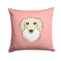 Checkerboard Pink Longhair Creme Dachshund Decorative Throw Pillow 14x14 Indoor Outdoor Accent Cushion, Fabric Cover with Insert for Sofa, Bed, Porch & Living Room