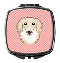 Checkerboard Pink Longhair Creme Dachshund Compact Mirror Decorative Travel Makeup Mirror for Women Girls Gifts Pocket Makeup Mirror Folding Handheld