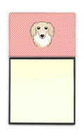Checkerboard Pink Longhair Creme Dachshund Watercolor Sticky Note Holder Refillable Dispenser Desk Accessory 3x3 Pad Gift