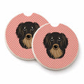 Checkerboard Pink Longhair Black and Tan Dachshund Set of 2 Cup Holder Car Coasters Absorbent Round Sandstone Coasters Gifts for Men or Women, 2.5, Multicolor