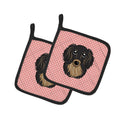 Checkerboard Pink Longhair Black and Tan Dachshund Pot Holder Set of 2 Heat Resistant Quilted Hot Pads 7.5 x 7.5 Inch, Insulated Kitchen Trivets for Cooking & Baking