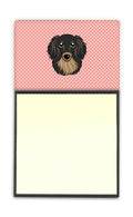 Checkerboard Pink Longhair Black and Tan Dachshund Watercolor Sticky Note Holder Refillable Dispenser Desk Accessory 3x3 Pad Gift
