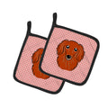 Checkerboard Pink Longhair Red Dachshund Pot Holder Set of 2 Heat Resistant Quilted Hot Pads 7.5 x 7.5 Inch, Insulated Kitchen Trivets for Cooking & Baking