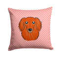 Checkerboard Pink Longhair Red Dachshund Decorative Throw Pillow 14x14 Indoor Outdoor Accent Cushion, Fabric Cover with Insert for Sofa, Bed, Porch & Living Room