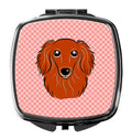 Checkerboard Pink Longhair Red Dachshund Compact Mirror Decorative Travel Makeup Mirror for Women Girls Gifts Pocket Makeup Mirror Folding Handheld