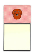 Checkerboard Pink Longhair Red Dachshund Watercolor Sticky Note Holder Refillable Dispenser Desk Accessory 3x3 Pad Gift