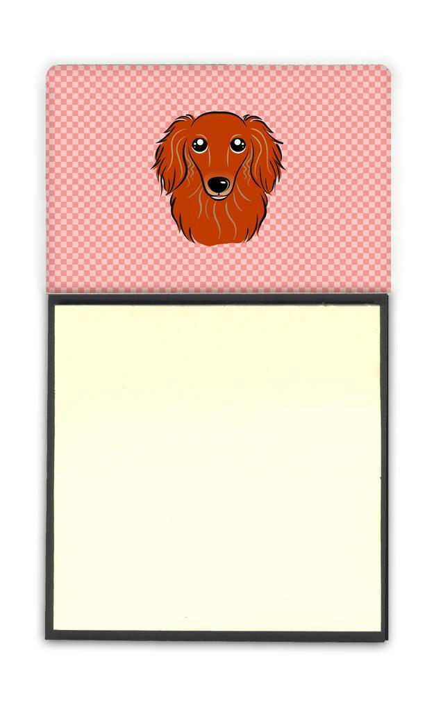 Checkerboard Pink Longhair Red Dachshund Watercolor Sticky Note Holder Refillable Dispenser Desk Accessory 3x3 Pad Gift