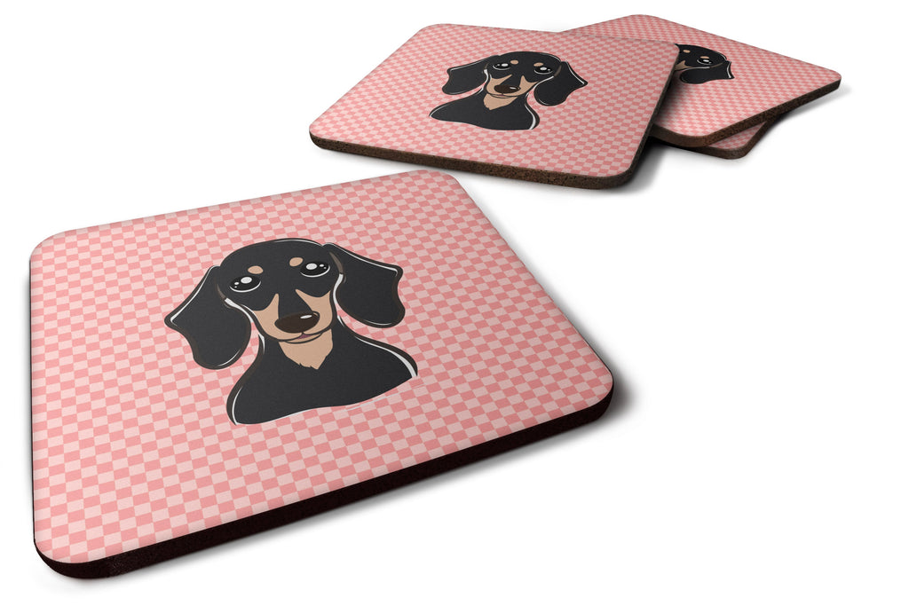 Checkerboard Pink Smooth Black and Tan Dachshund Foam Coasters Set of 4 Cup Coasters for Indoor Outdoor, Tabletop Protection, Anti Slip, Mouse pad Material