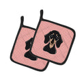 Checkerboard Pink Smooth Black and Tan Dachshund Pot Holder Set of 2 Heat Resistant Quilted Hot Pads 7.5 x 7.5 Inch, Insulated Kitchen Trivets for Cooking & Baking