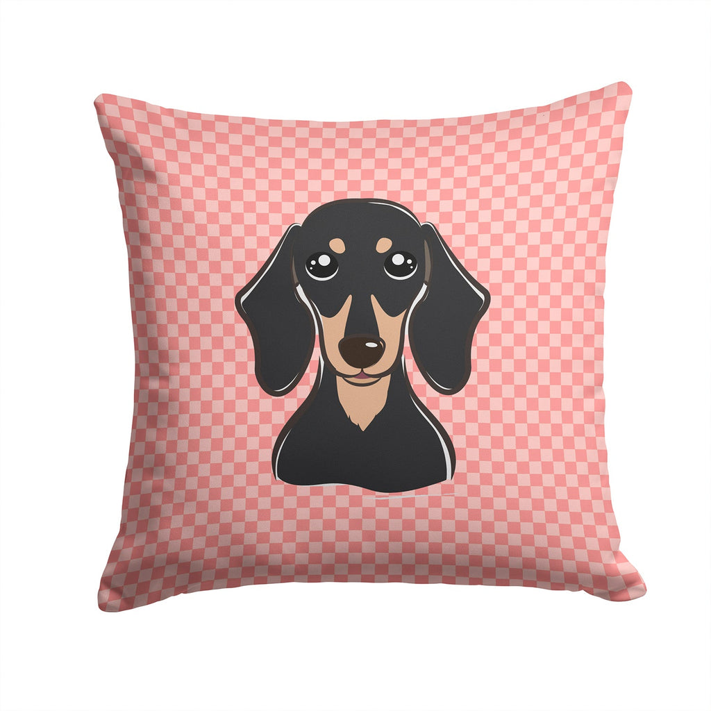 Checkerboard Pink Smooth Black and Tan Dachshund Decorative Throw Pillow 14x14 Indoor Outdoor Accent Cushion, Fabric Cover with Insert for Sofa, Bed, Porch & Living Room