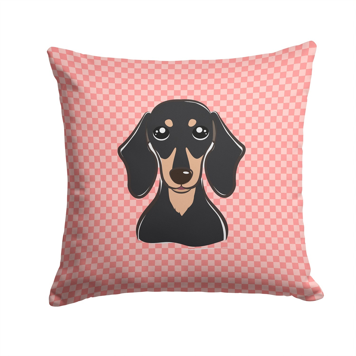 Checkerboard Pink Smooth Black and Tan Dachshund Decorative Throw Pillow 14x14 Indoor Outdoor Accent Cushion, Fabric Cover with Insert for Sofa, Bed, Porch & Living Room