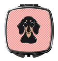 Checkerboard Pink Smooth Black and Tan Dachshund Compact Mirror Decorative Travel Makeup Mirror for Women Girls Gifts Pocket Makeup Mirror Folding Handheld