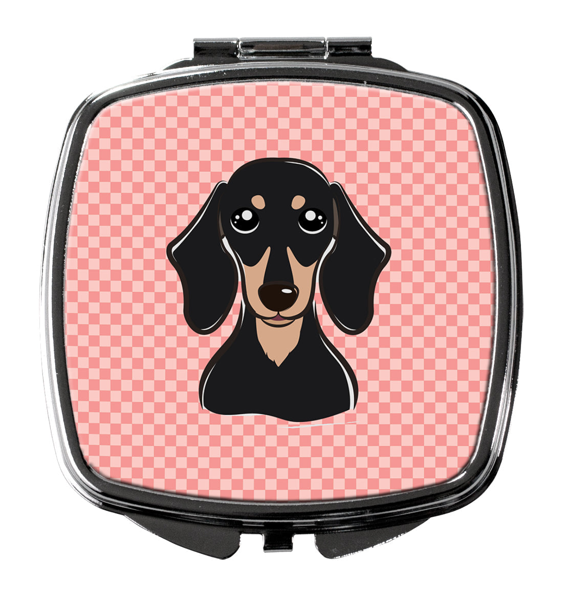 Checkerboard Pink Smooth Black and Tan Dachshund Compact Mirror Decorative Travel Makeup Mirror for Women Girls Gifts Pocket Makeup Mirror Folding Handheld