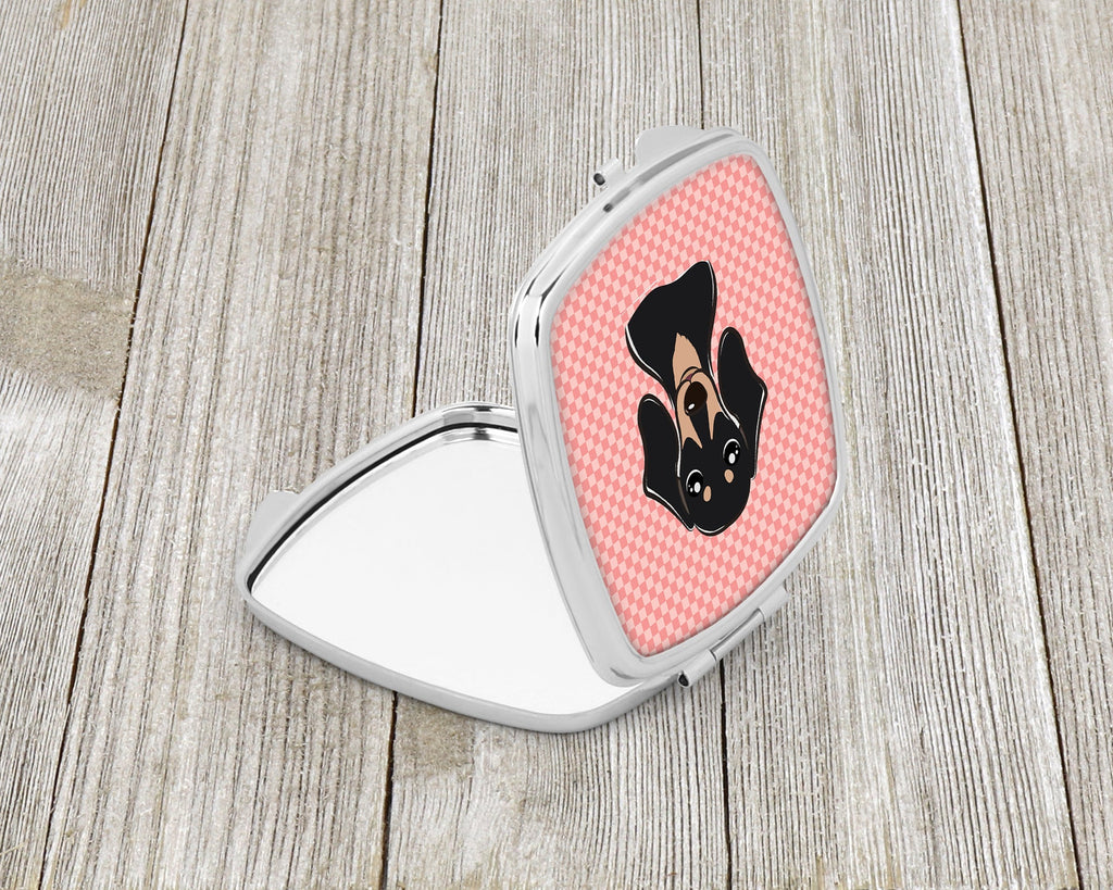 Checkerboard Pink Smooth Black and Tan Dachshund Compact Mirror Decorative Travel Makeup Mirror for Women Girls Gifts Pocket Makeup Mirror Folding Handheld