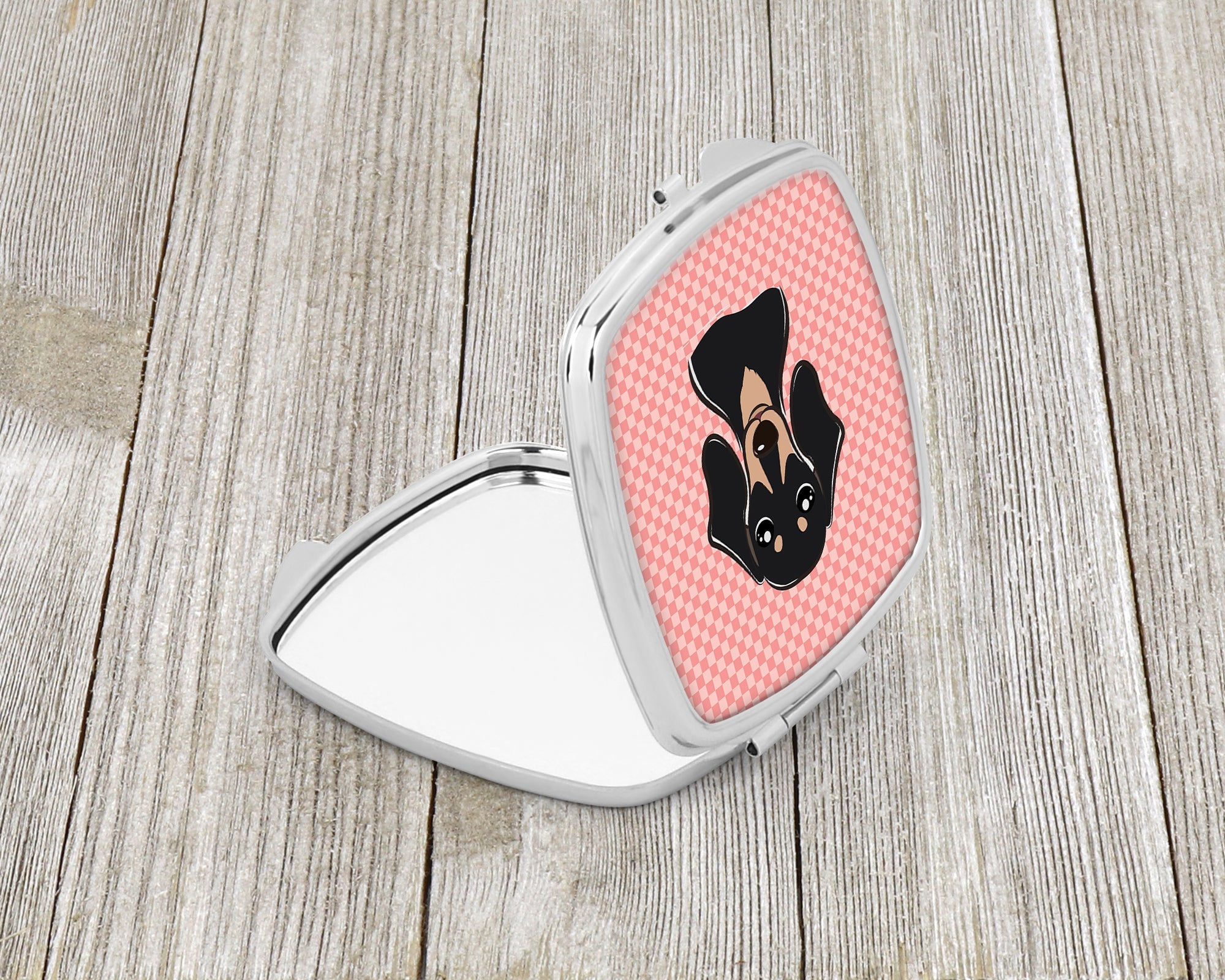 Checkerboard Pink Smooth Black and Tan Dachshund Compact Mirror Decorative Travel Makeup Mirror for Women Girls Gifts Pocket Makeup Mirror Folding Handheld