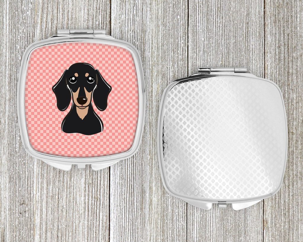 Checkerboard Pink Smooth Black and Tan Dachshund Compact Mirror Decorative Travel Makeup Mirror for Women Girls Gifts Pocket Makeup Mirror Folding Handheld