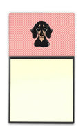 Checkerboard Pink Smooth Black and Tan Dachshund Watercolor Sticky Note Holder Refillable Dispenser Desk Accessory 3x3 Pad Gift