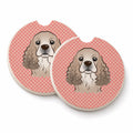 Checkerboard Pink Cocker Spaniel Set of 2 Cup Holder Car Coasters Absorbent Round Sandstone Coasters Gifts for Men or Women, 2.5, Multicolor