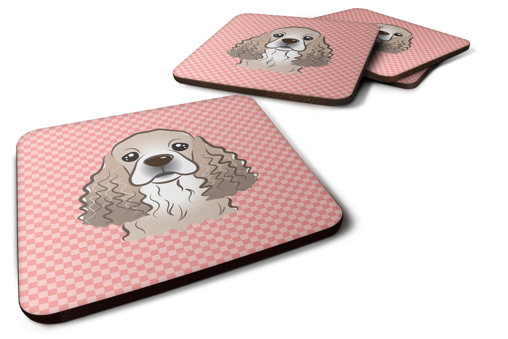 Checkerboard Pink Cocker Spaniel Foam Coasters Set of 4 Cup Coasters for Indoor Outdoor, Tabletop Protection, Anti Slip, Mouse pad Material