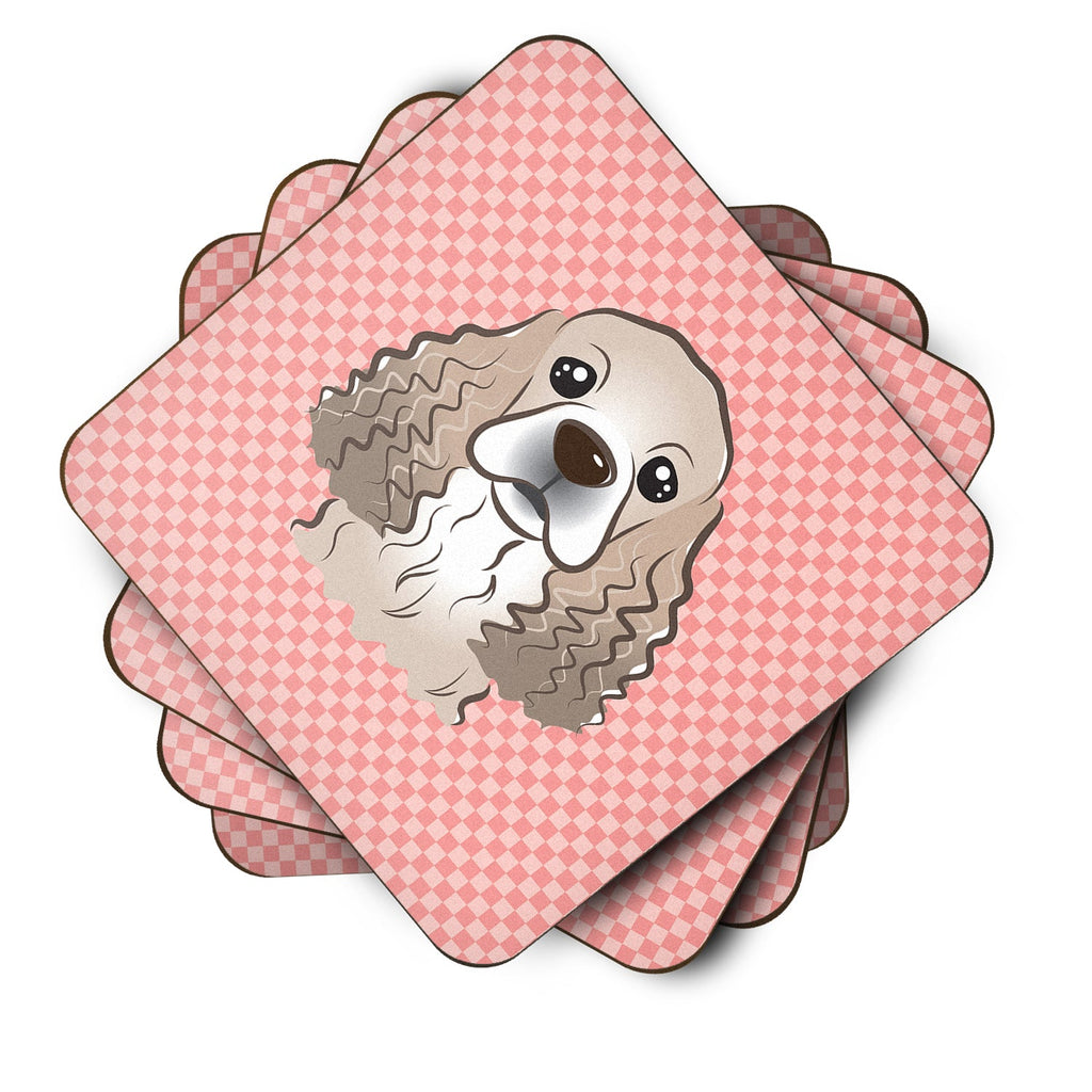 Checkerboard Pink Cocker Spaniel Foam Coasters Set of 4 Cup Coasters for Indoor Outdoor, Tabletop Protection, Anti Slip, Mouse pad Material