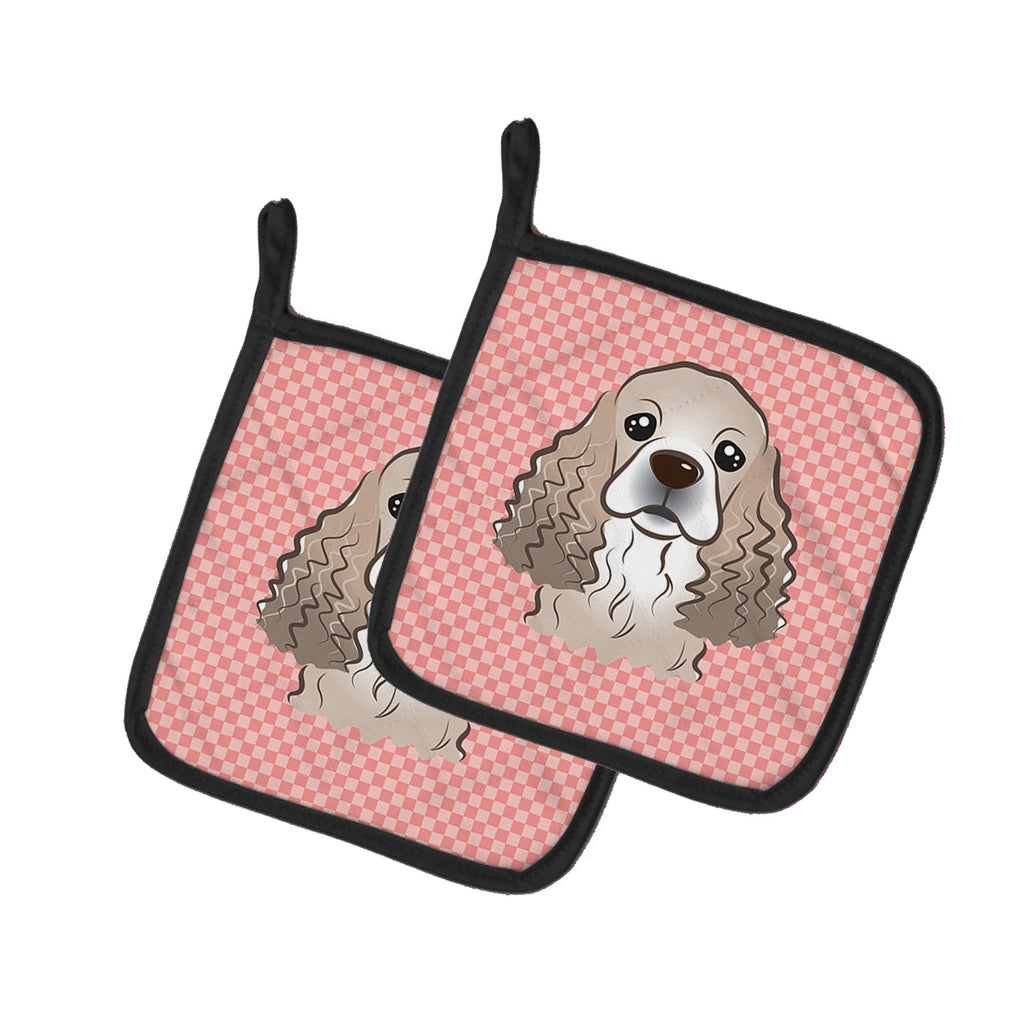 Checkerboard Pink Cocker Spaniel Pot Holder Set of 2 Heat Resistant Quilted Hot Pads 7.5 x 7.5 Inch, Insulated Kitchen Trivets for Cooking & Baking