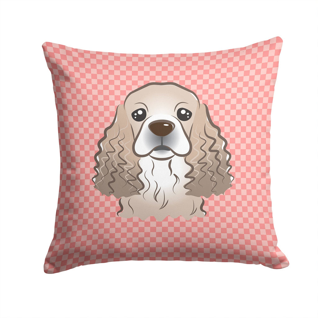 Checkerboard Pink Cocker Spaniel Decorative Throw Pillow 14x14 Indoor Outdoor Accent Cushion, Fabric Cover with Insert for Sofa, Bed, Porch & Living Room
