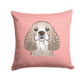 Checkerboard Pink Cocker Spaniel Decorative Throw Pillow 14x14 Indoor Outdoor Accent Cushion, Fabric Cover with Insert for Sofa, Bed, Porch & Living Room
