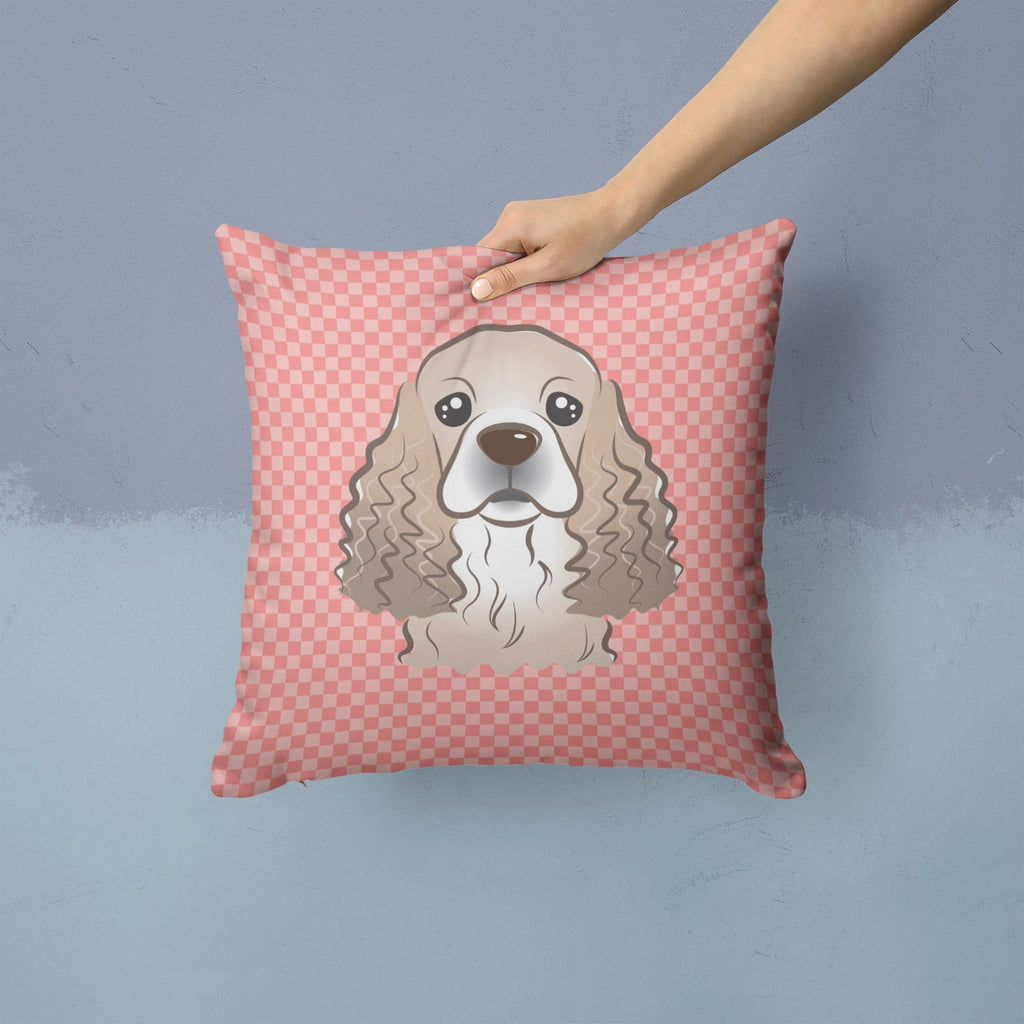 Checkerboard Pink Cocker Spaniel Decorative Throw Pillow 14x14 Indoor Outdoor Accent Cushion, Fabric Cover with Insert for Sofa, Bed, Porch & Living Room
