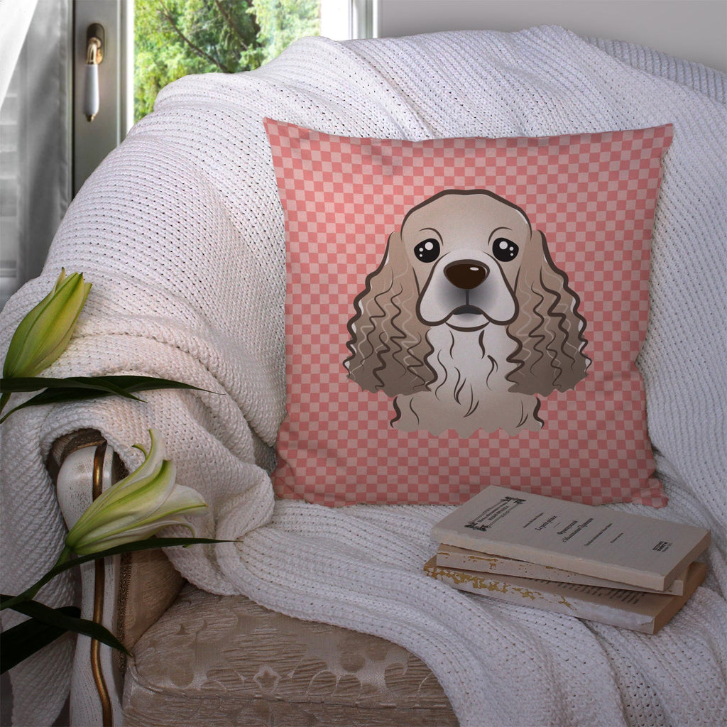 Checkerboard Pink Cocker Spaniel Decorative Throw Pillow 14x14 Indoor Outdoor Accent Cushion, Fabric Cover with Insert for Sofa, Bed, Porch & Living Room