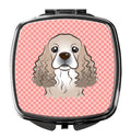Checkerboard Pink Cocker Spaniel Compact Mirror Decorative Travel Makeup Mirror for Women Girls Gifts Pocket Makeup Mirror Folding Handheld