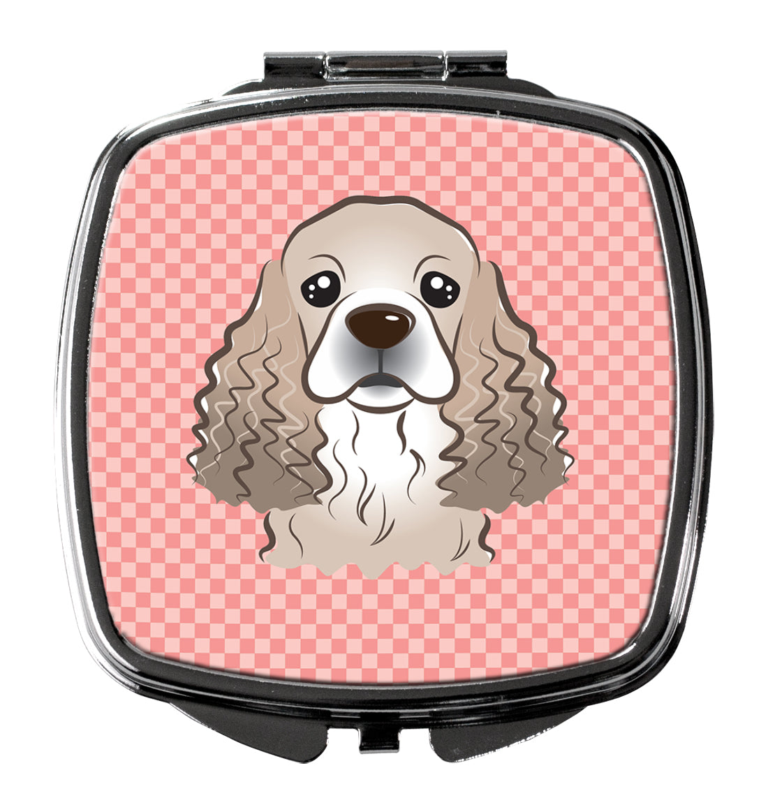 Checkerboard Pink Cocker Spaniel Compact Mirror Decorative Travel Makeup Mirror for Women Girls Gifts Pocket Makeup Mirror Folding Handheld
