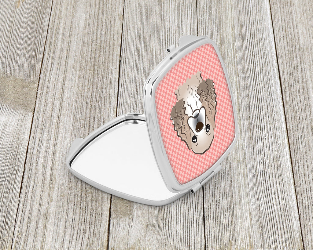 Checkerboard Pink Cocker Spaniel Compact Mirror Decorative Travel Makeup Mirror for Women Girls Gifts Pocket Makeup Mirror Folding Handheld