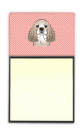 Checkerboard Pink Cocker Spaniel Watercolor Sticky Note Holder Refillable Dispenser Desk Accessory 3x3 Pad Gift