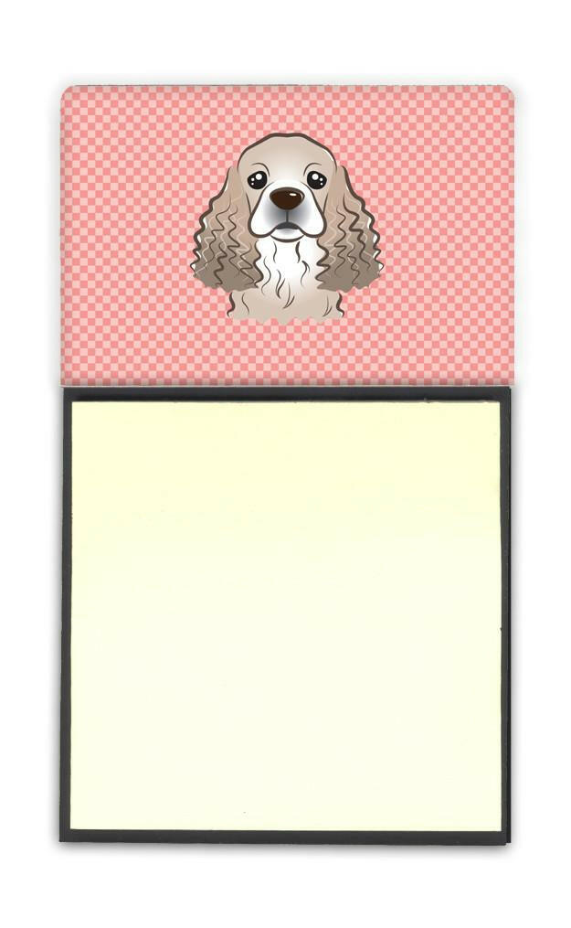 Checkerboard Pink Cocker Spaniel Watercolor Sticky Note Holder Refillable Dispenser Desk Accessory 3x3 Pad Gift