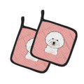 Checkerboard Pink Bichon Frise Pot Holder Set of 2 Heat Resistant Quilted Hot Pads 7.5 x 7.5 Inch, Insulated Kitchen Trivets for Cooking & Baking