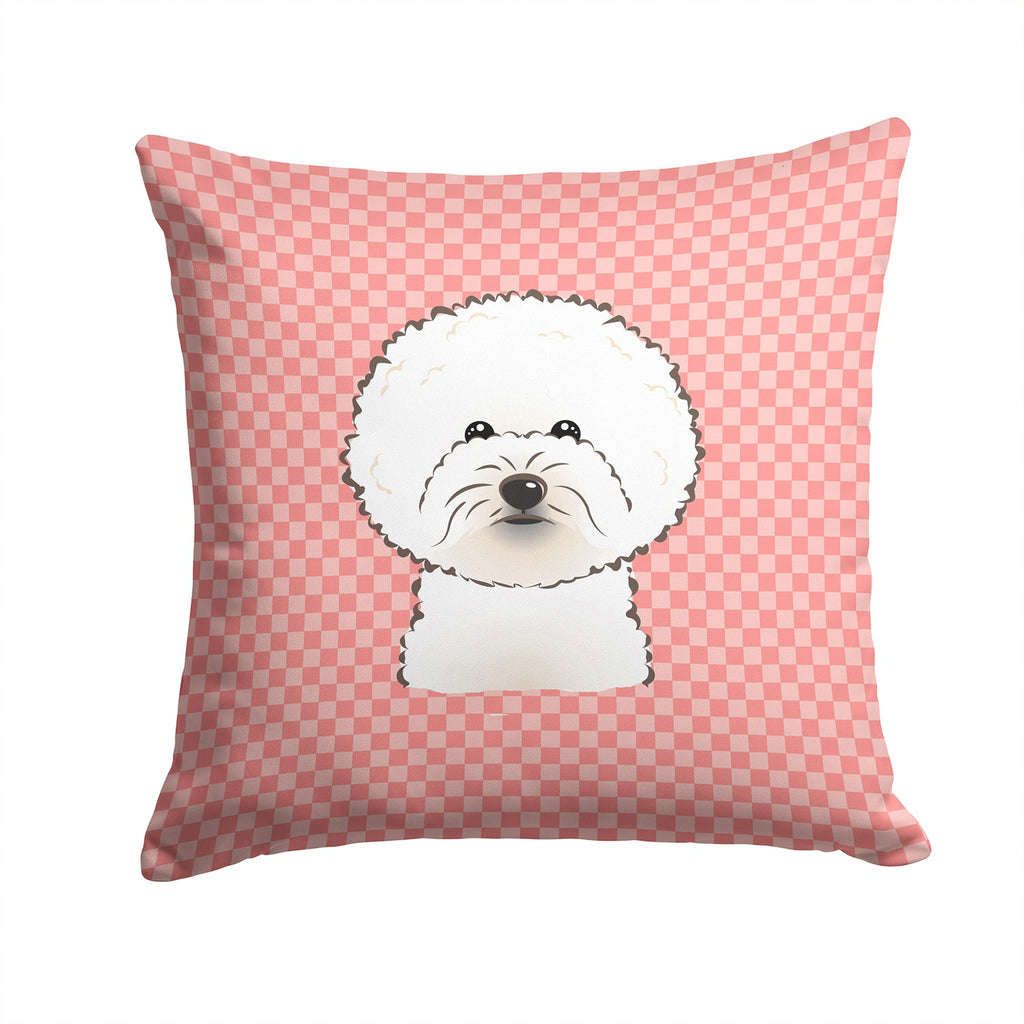 Checkerboard Pink Bichon Frise Decorative Throw Pillow 14x14 Indoor Outdoor Accent Cushion, Fabric Cover with Insert for Sofa, Bed, Porch & Living Room